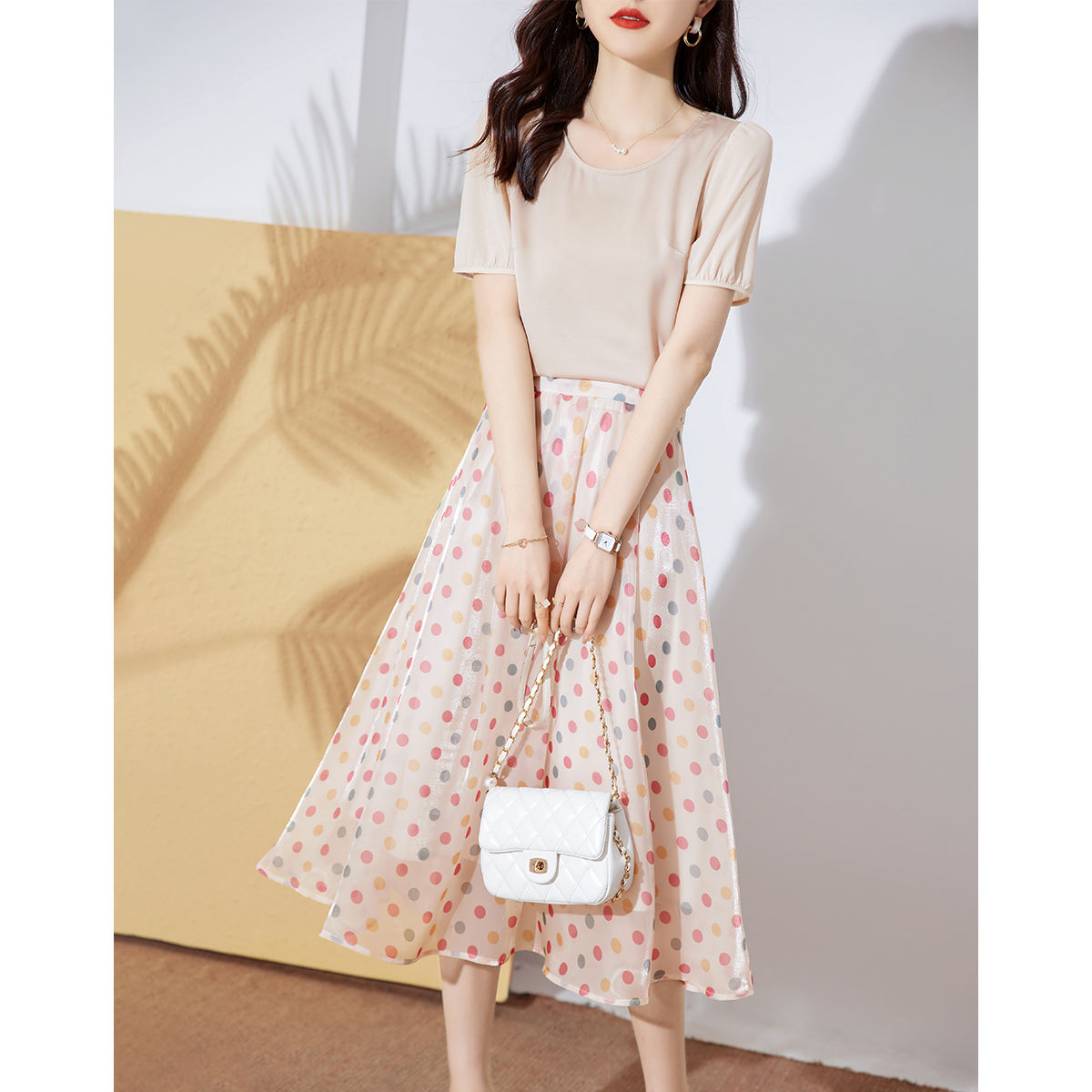 2026 Summer New Fashion Elegant Polka Dot Top and Skirt Two-Piece Set for Women - Image 2