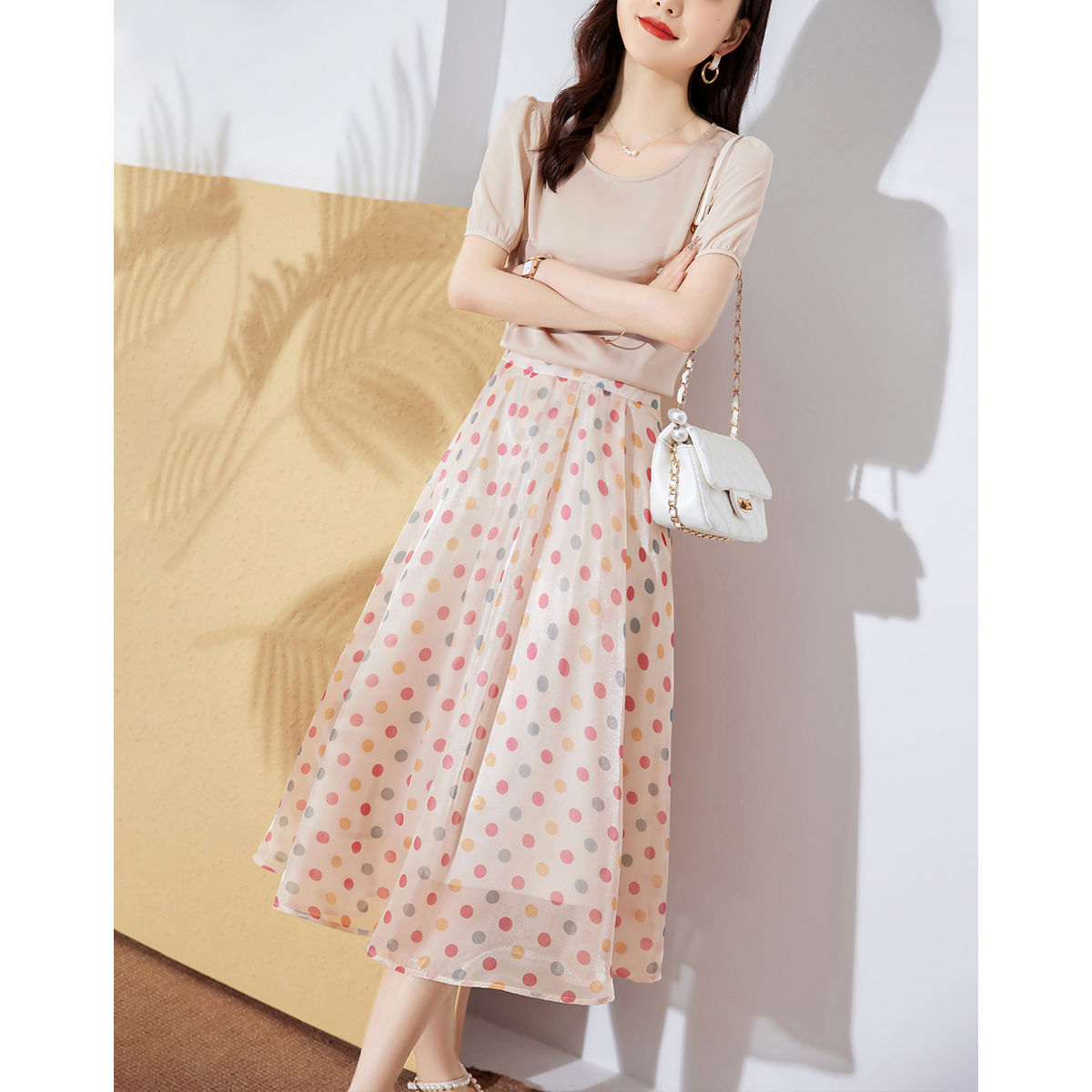 2026 Summer New Fashion Elegant Polka Dot Top and Skirt Two-Piece Set for Women