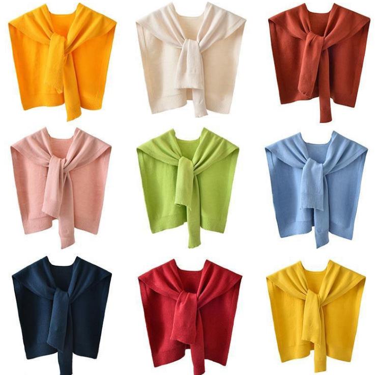 Women's Core-Spun Yarn Knit Shawl Wrap Pullover Solid Color One Size