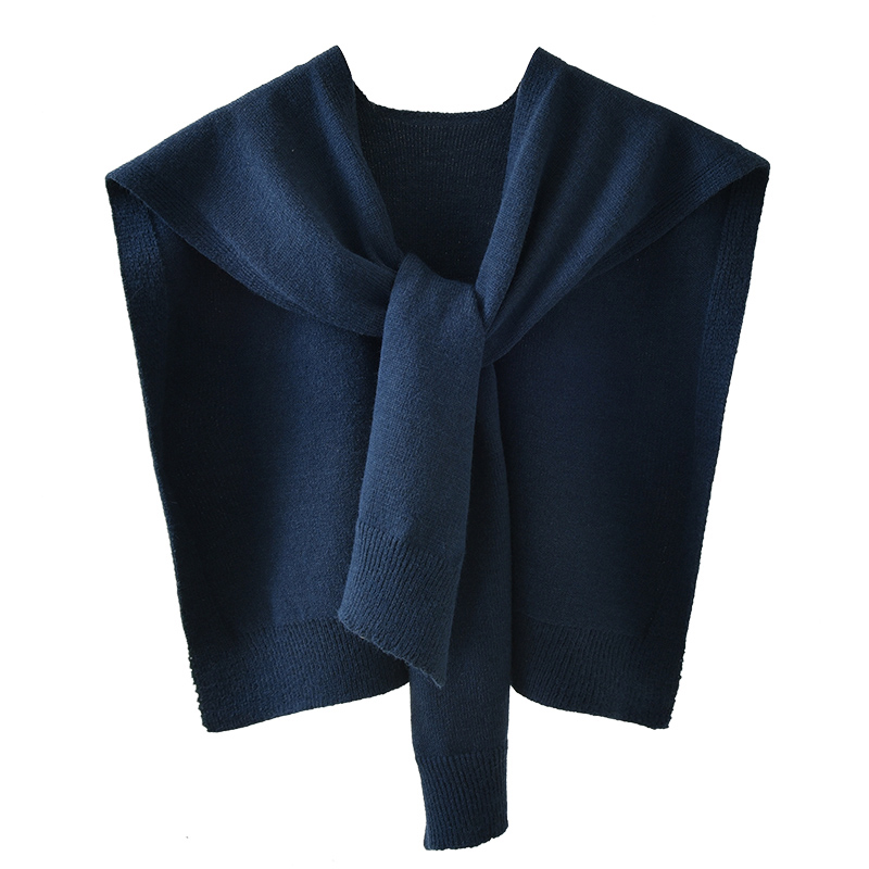 Women's Core-Spun Yarn Knit Shawl Wrap Pullover Solid Color One Size - Image 2