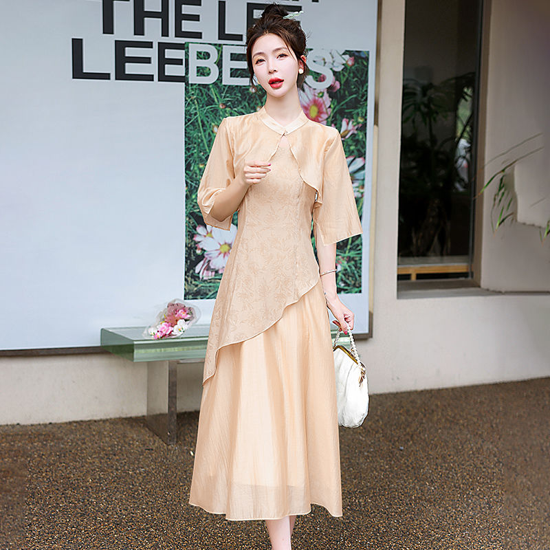 Chinese Style Two-Piece Dress Set Women 2026 Summer Retro Zen Qipao Outfit