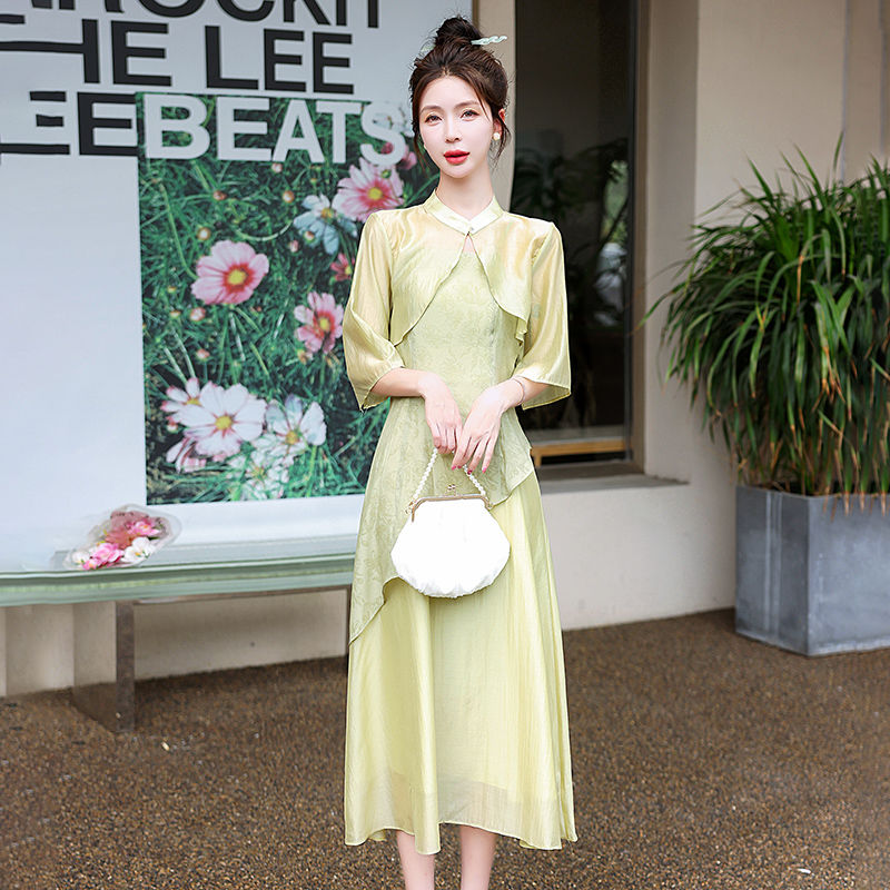 Chinese Style Two-Piece Dress Set Women 2026 Summer Retro Zen Qipao Outfit - Image 2