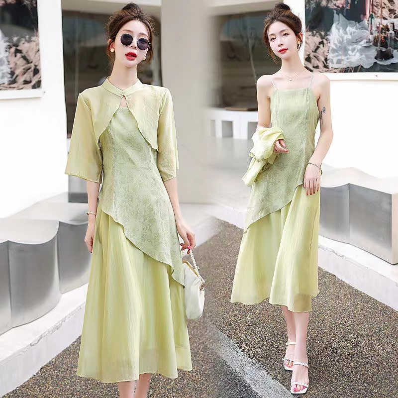 Chinese Style Two-Piece Dress Set Women 2026 Summer Retro Zen Qipao Outfit - Image 3
