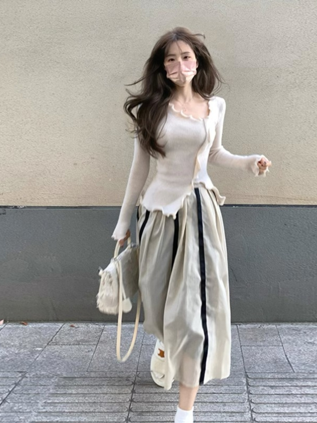 Women's Ruffled Trim Irregular Knit Top French Style Short Pullover Long Sleeve Base Layer - Image 2