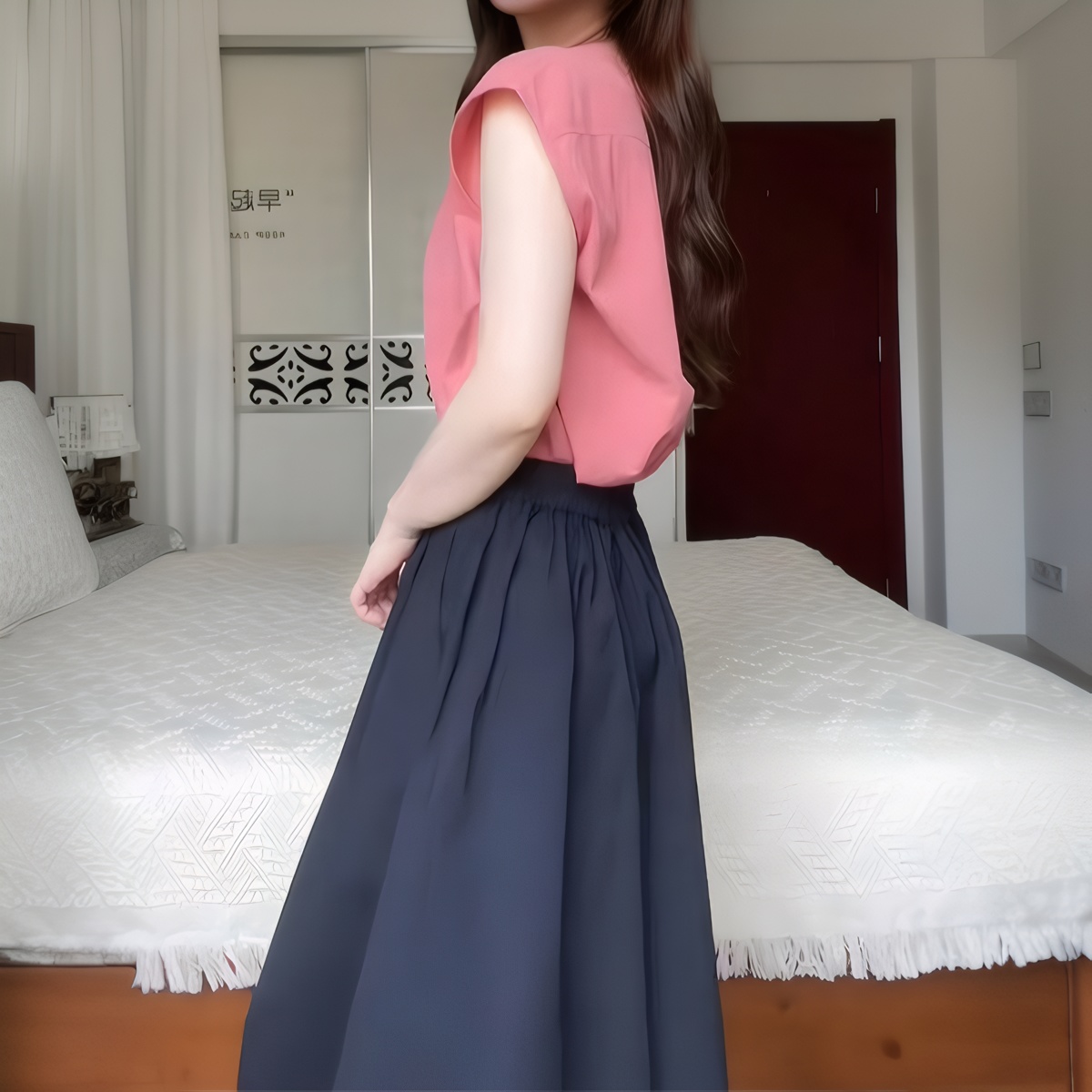 Women's Two-Piece Summer Set Pink Shirt and Blue Skirt - Image 2