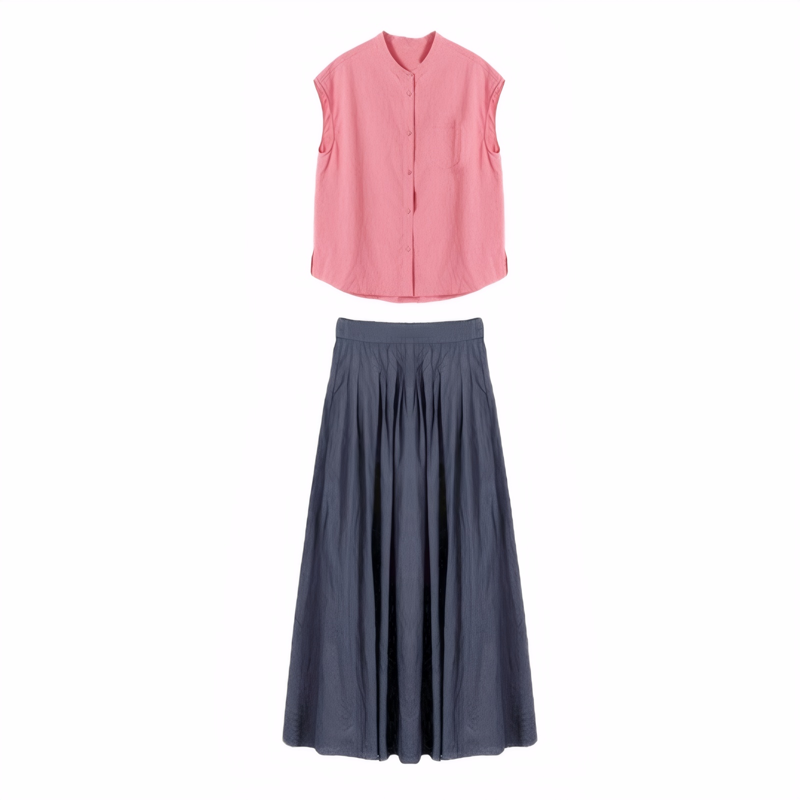 Women's Two-Piece Summer Set Pink Shirt and Blue Skirt - Image 5