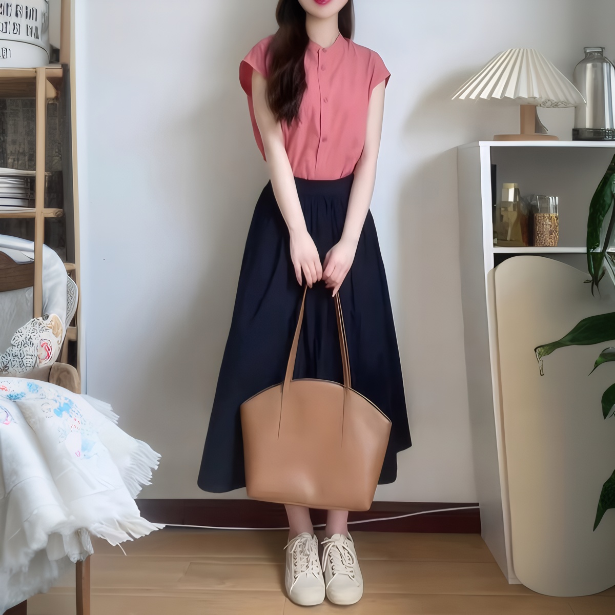Women's Two-Piece Summer Set Pink Shirt and Blue Skirt - Image 4