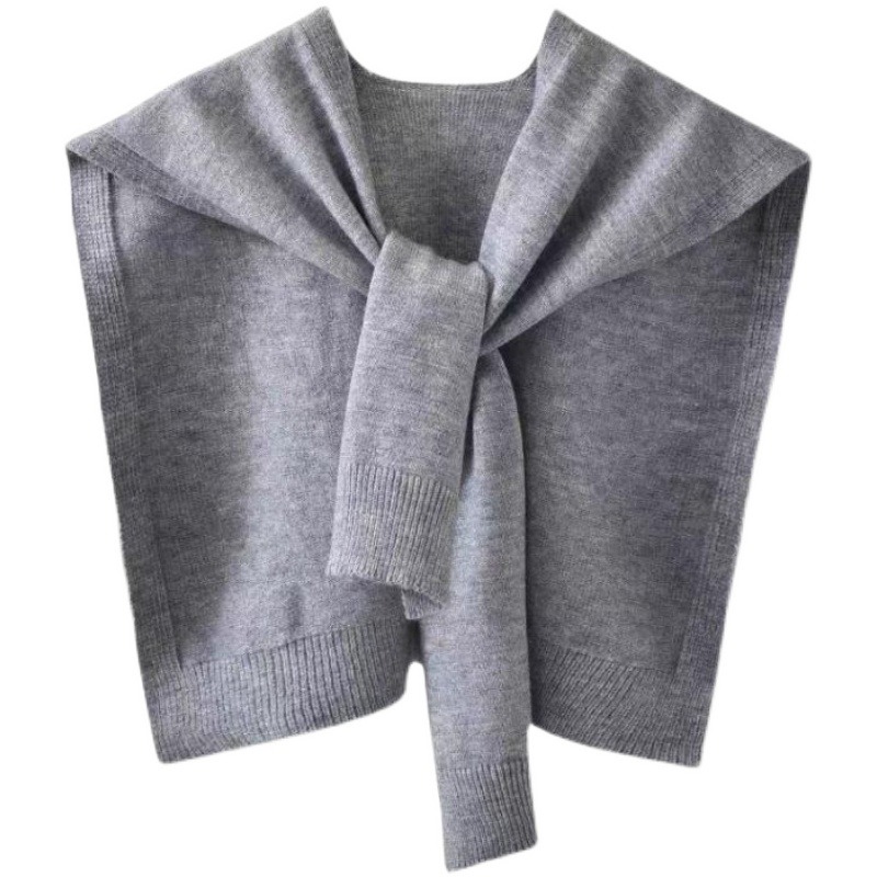 Women's Core-Spun Yarn Knit Shawl Wrap Pullover Solid Color One Size - Image 5