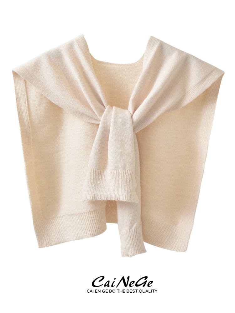 Women's Core-Spun Yarn Knit Shawl Wrap Pullover Solid Color One Size - Image 3