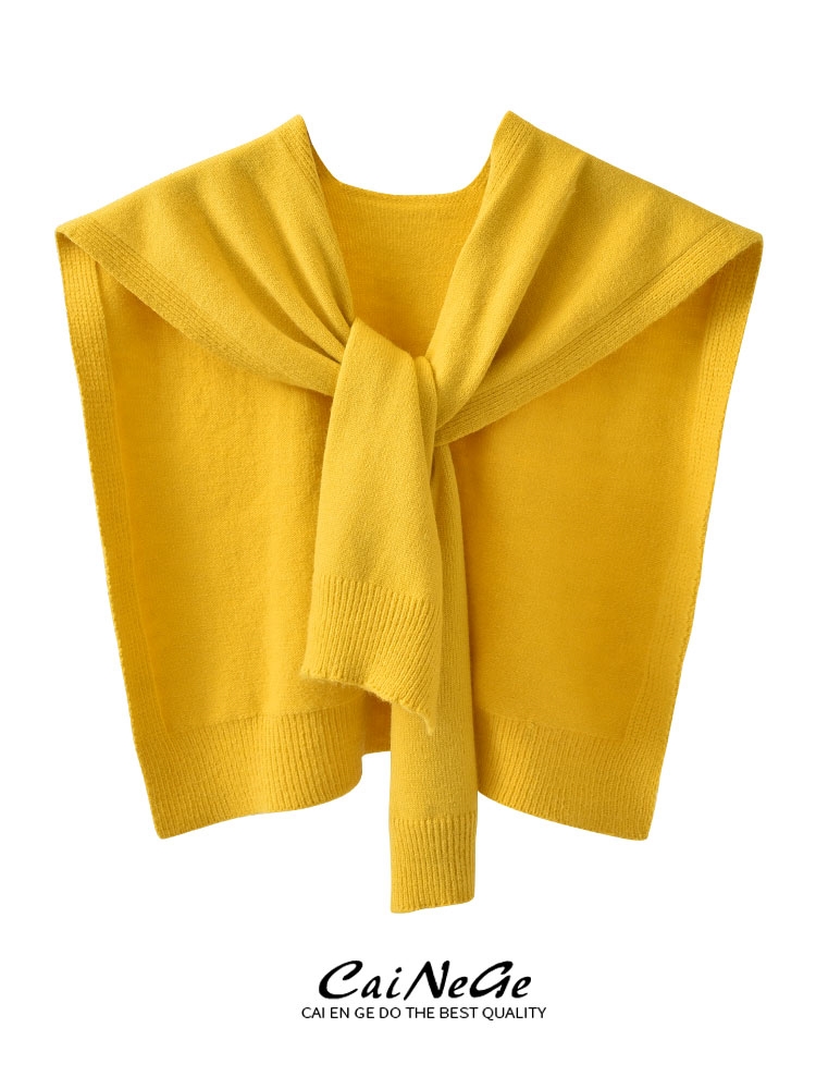 Women's Core-Spun Yarn Knit Shawl Wrap Pullover Solid Color One Size - Image 4
