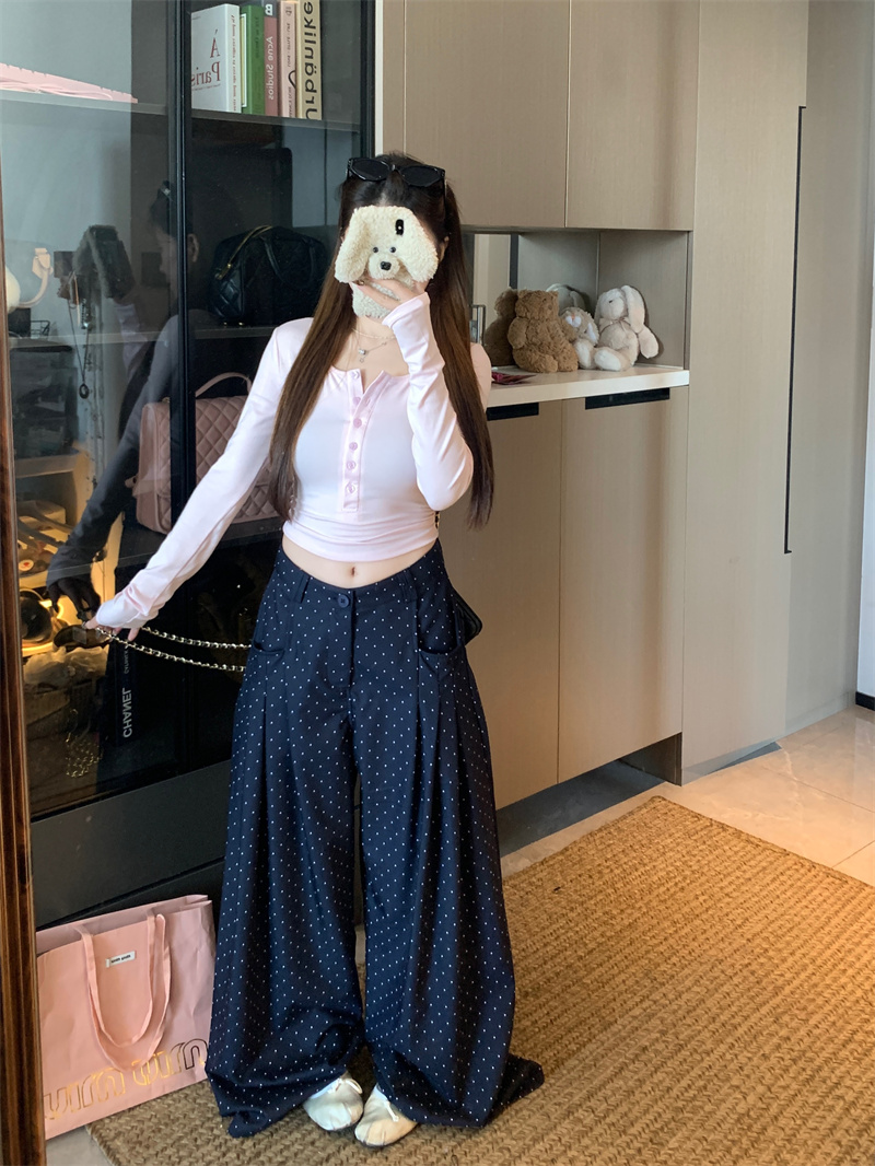 Women's Pink Knit Top and Polka Dot Pants Two-Piece Set