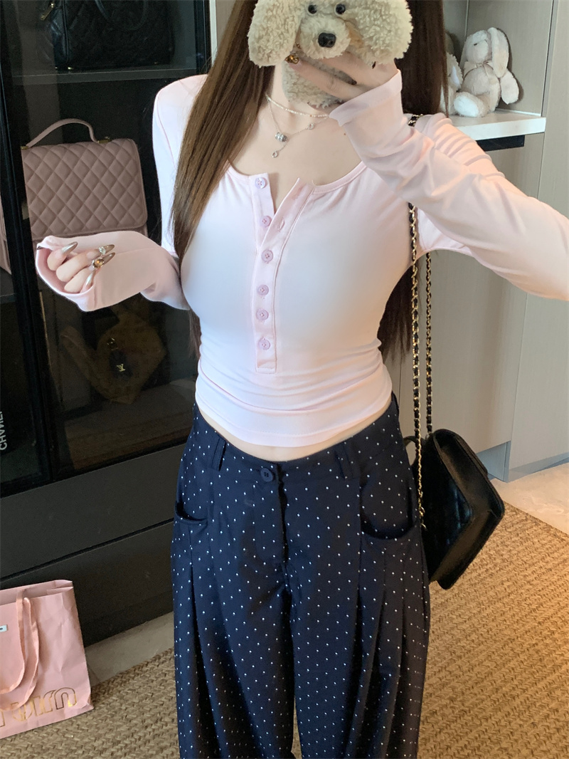 Women's Pink Knit Top and Polka Dot Pants Two-Piece Set - Image 2
