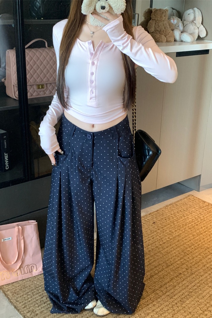 Women's Pink Knit Top and Polka Dot Pants Two-Piece Set - Image 5