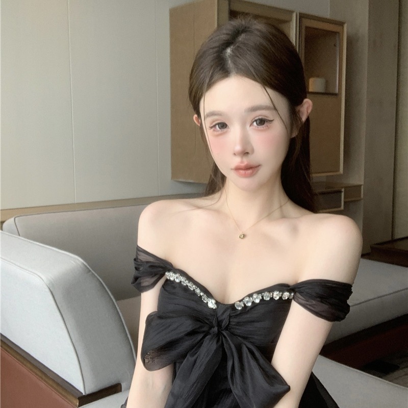 French Sweet Style Slim Fit Cami Top with Rhinestone Bow Mesh - Image 5
