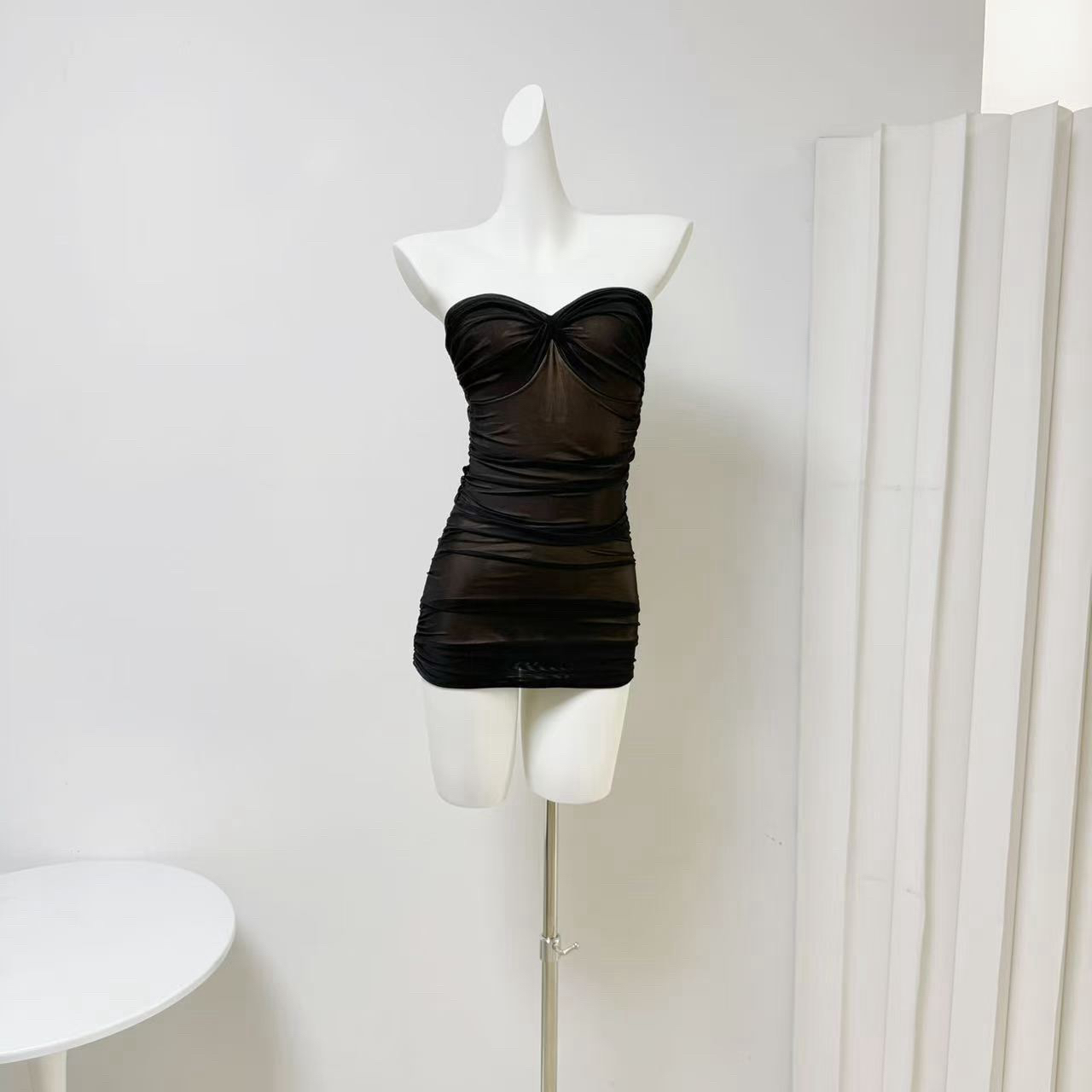 Purple Mesh Strapless Bodycon Mini Dress for Women Summer Ruched Slimming Party Dress - Image 3