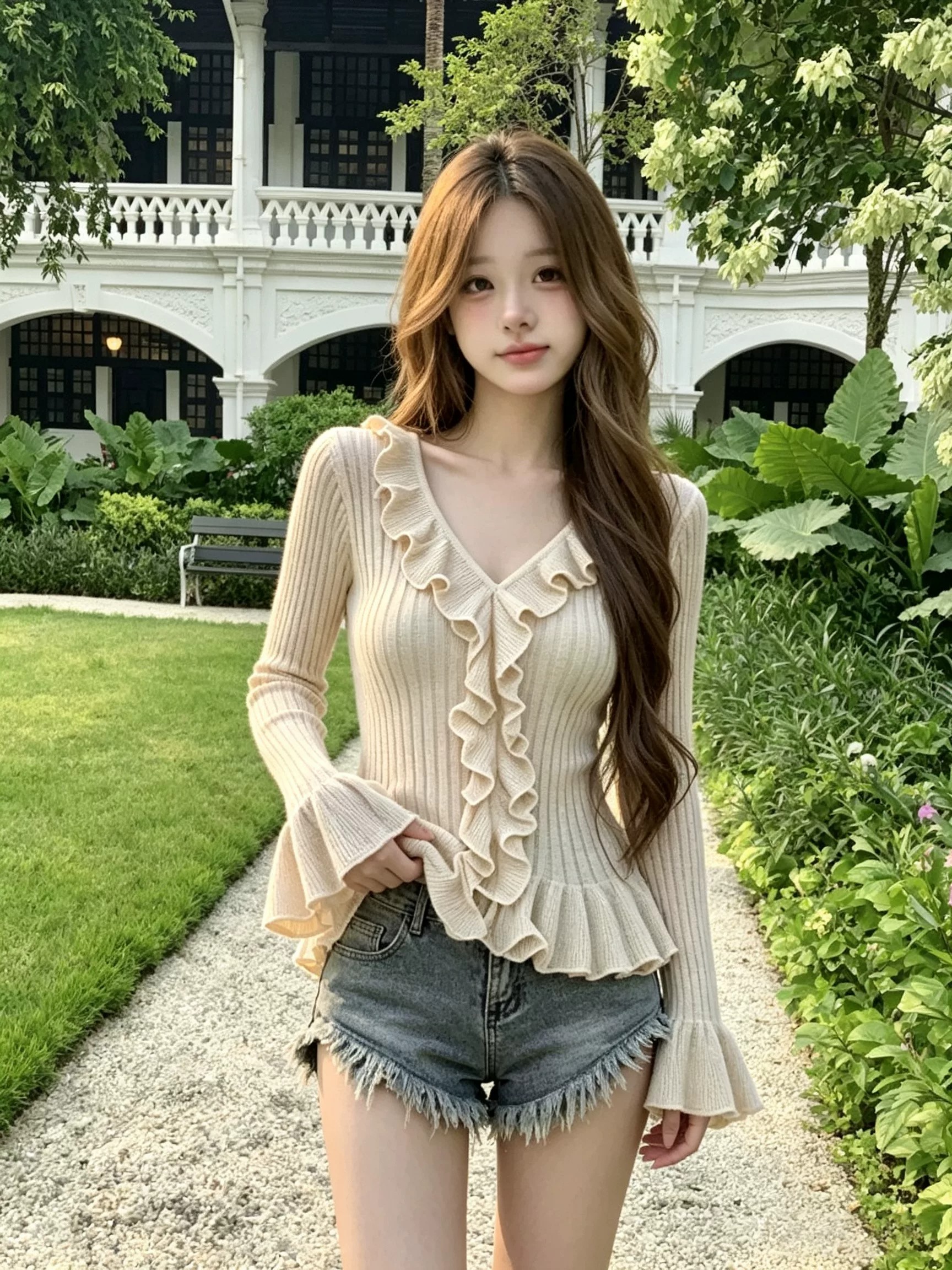Women's French Style Ruffle V-Neck Knit Sweater - Slim Fit Flare Sleeve Pullover - Image 4