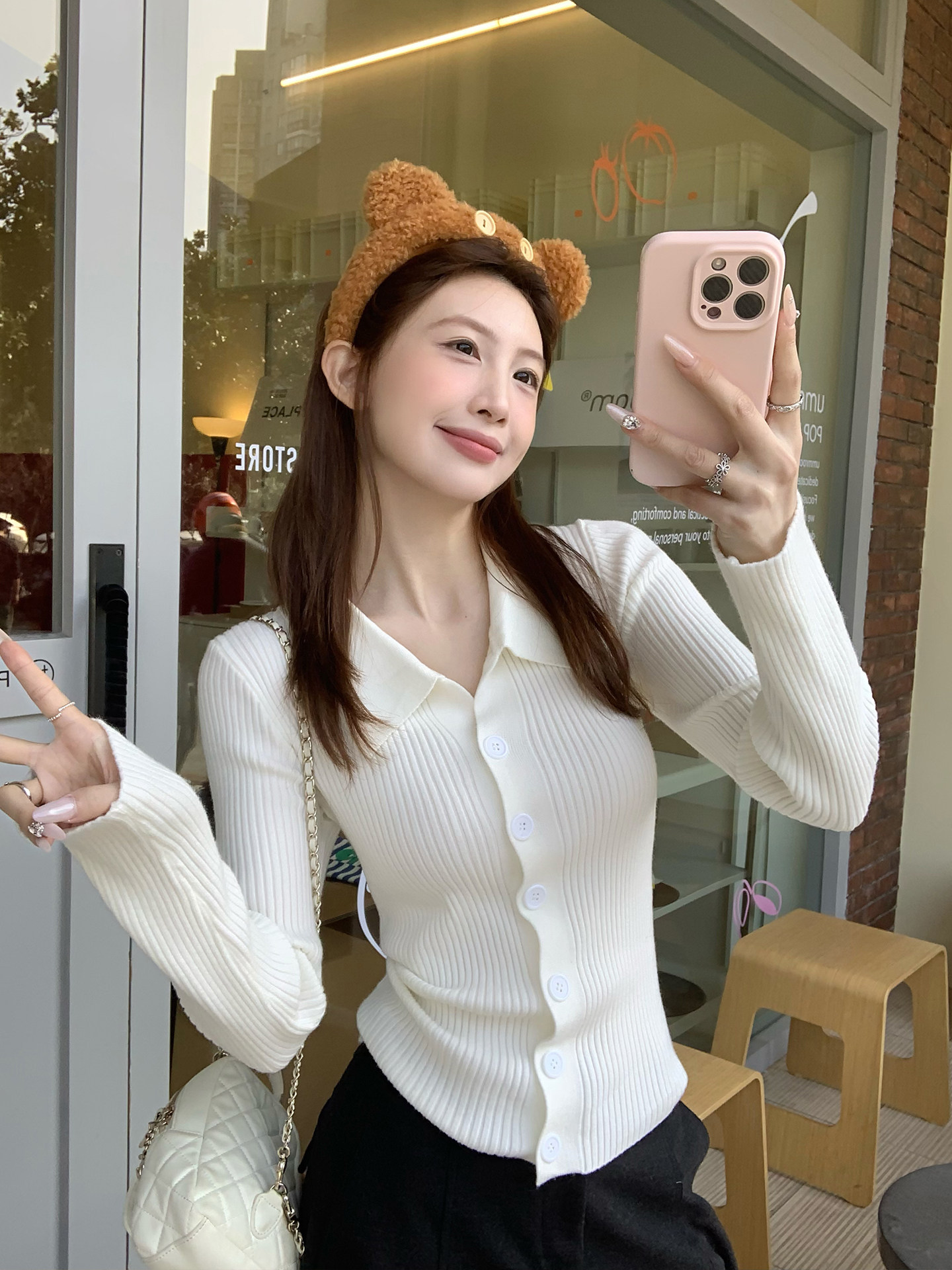 Women's Knit Cardigan Sweater with Polo Collar Fall 2026 - Image 3