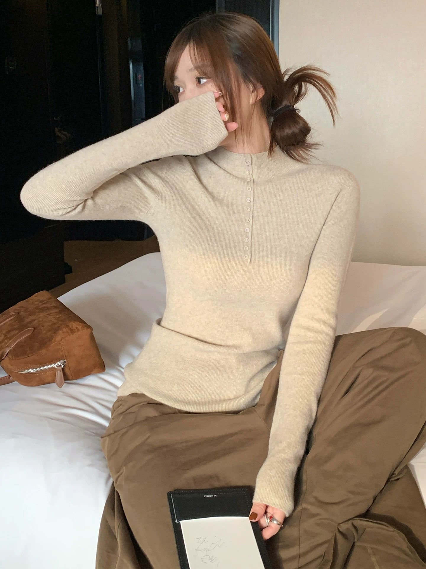 Women's 2026 Autumn Winter Half High Neck Knit Top Soft Warm Base Layer - Image 3